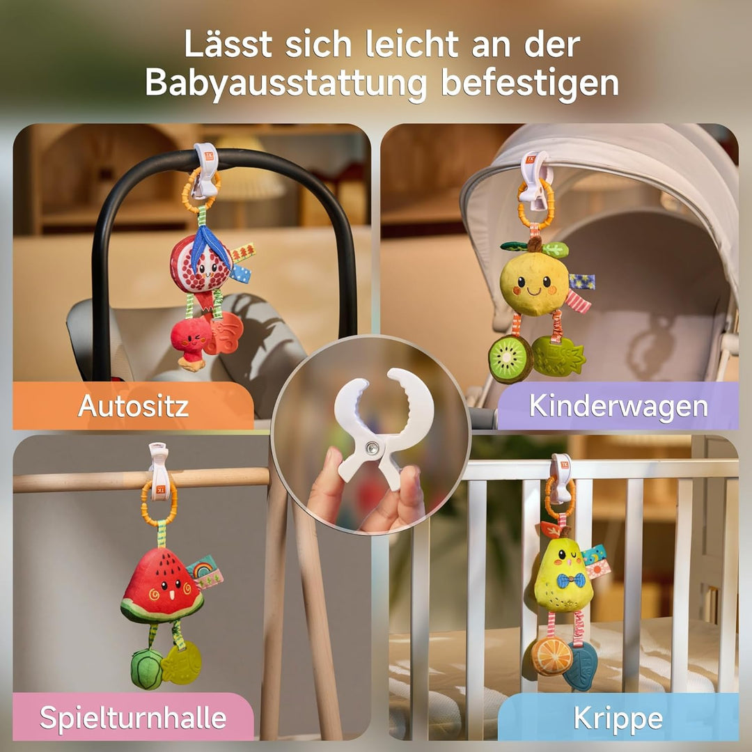 TUMAMA Baby Kinderwagen Spielzeug ab 0 2 3 4 6 9 12 Monate, Früchte Spielbogen Anhänger Greifspielze