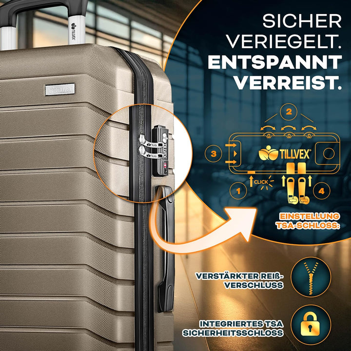 tillvex® Reisekoffer Set 3-TLG. + Gepäckwaage, 6X Koffergurte &amp; 3X Kofferanhänger | Kofferset 4 Roll