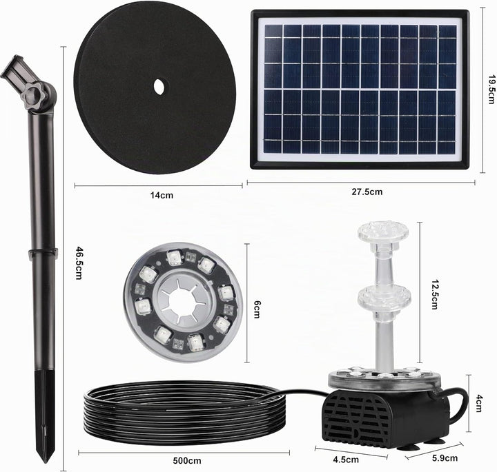 Boadw LED Solar Springbrunnen mit 7W Solar Panel Eingebaute 5000 mAh Batterie Solar Teichpumpe Solar