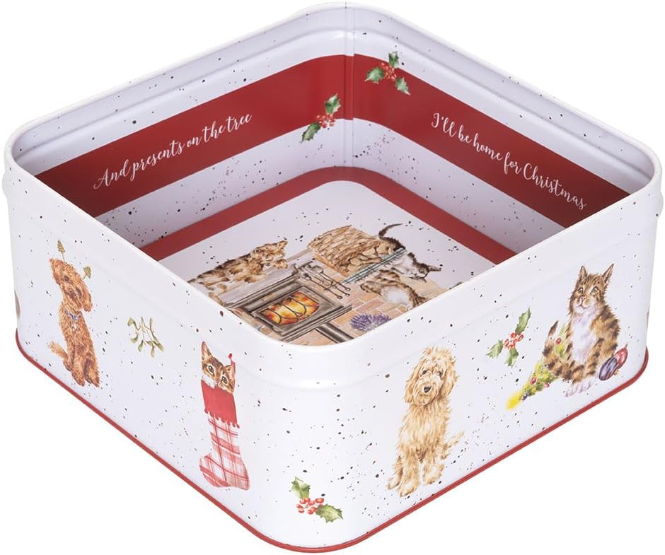 Wrendale Designs Country Kitchen' Weihnachtsdose mit Hund und Katze, quadratisch