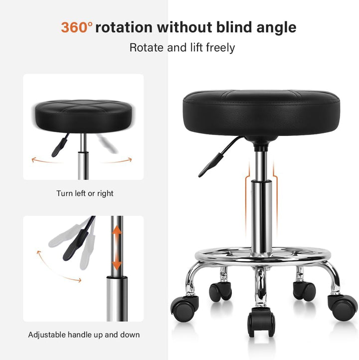 KKTONER Rollhocker Arbeitshocker Barhocker höhenverstellbar 49-64cm drehbar aus Kunstleder Schwarz,