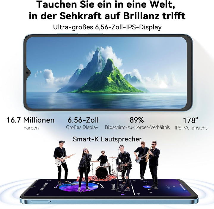 OSCAL Flat 2C Handy Ohne Vertrag Günstig Android 14, 6GB+64GB/2TB SD, Octa-Core 6,56" HD+, 5000mAh A