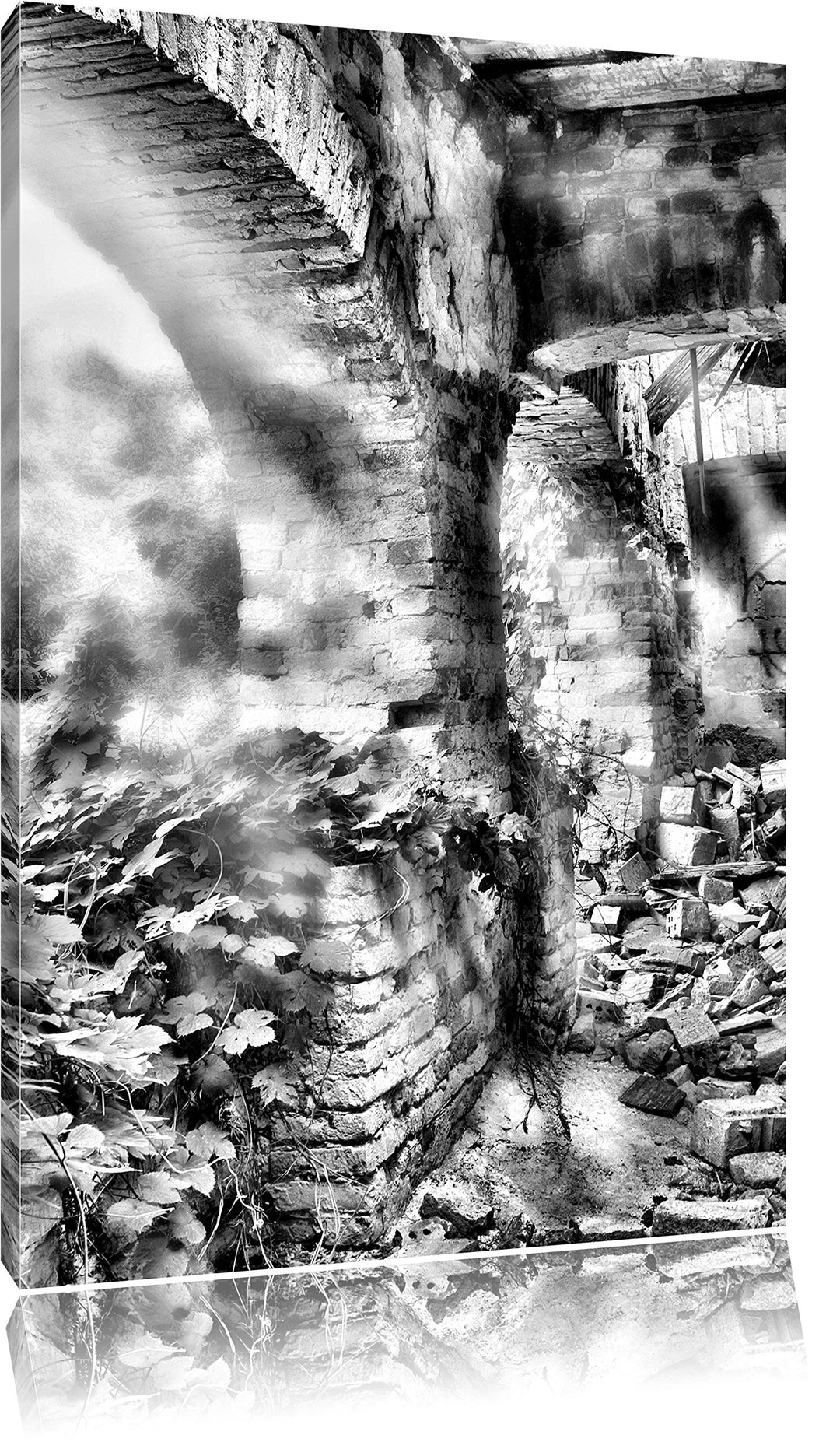 Monocrome, Alte Ruine, Format: 100x70 auf Leinwand, XXL riesige Bilder fertig gerahmt mit Keilrahmen