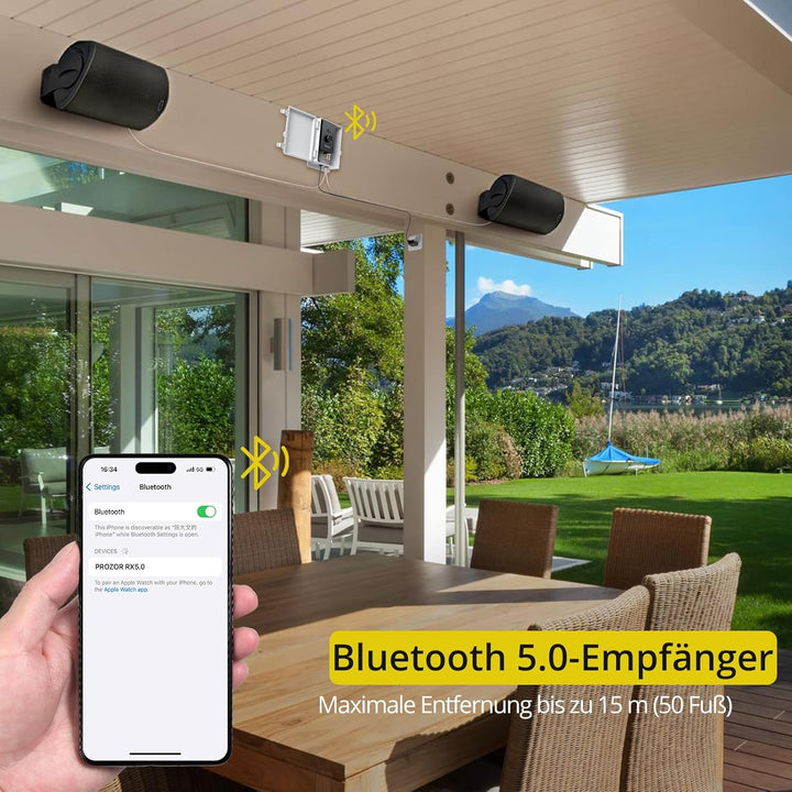PROZOR Bluetooth 5.0 Verstärker Leistungsverstärker Aussenverstärker 2x200W Endstufe 30V 5A IP65 Was