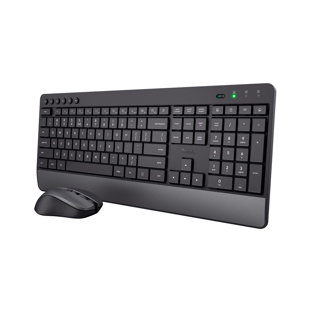 Trust Trezo Tastatur Maus Set Kabellos, NL/US QWERTY Layout, Nachhaltiges Design, Leise und Ergonomi