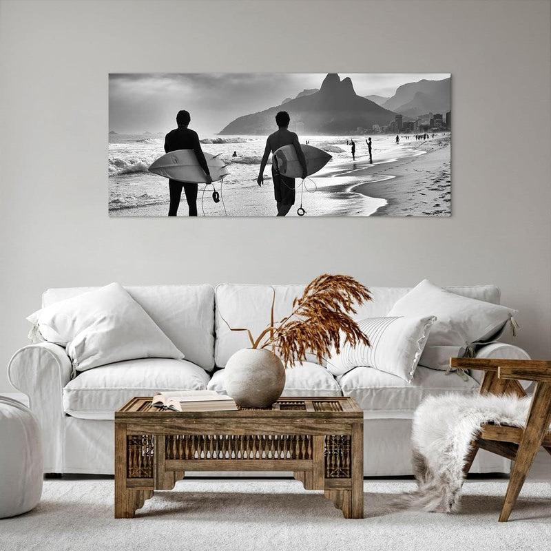 Wandbilder Dekoration Wohnzimmer Meer Welle Surfen Panorama Bilder auf Leinwand 120x50cm Leinwandbil