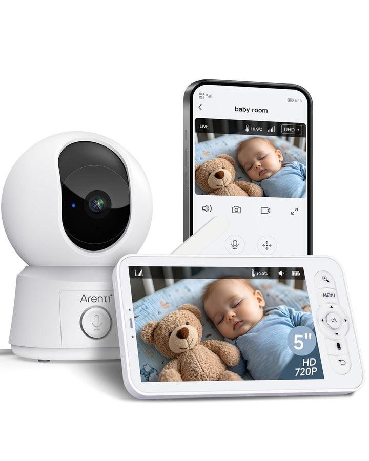 ARENTI Babyphone mit Kamera und App mit 5" Display, 1080P PTZ Video Babyfon mit Kamera, One-Touch-Ru