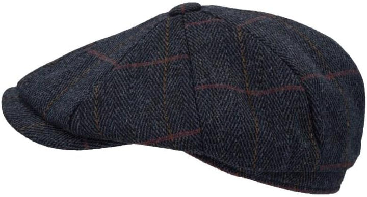 WALKER AND HAWKES - Unisex Bakerboy-Ballonmütze aus Tweed - 8-Panel-Konstruktion S Blauer Tweed, S B