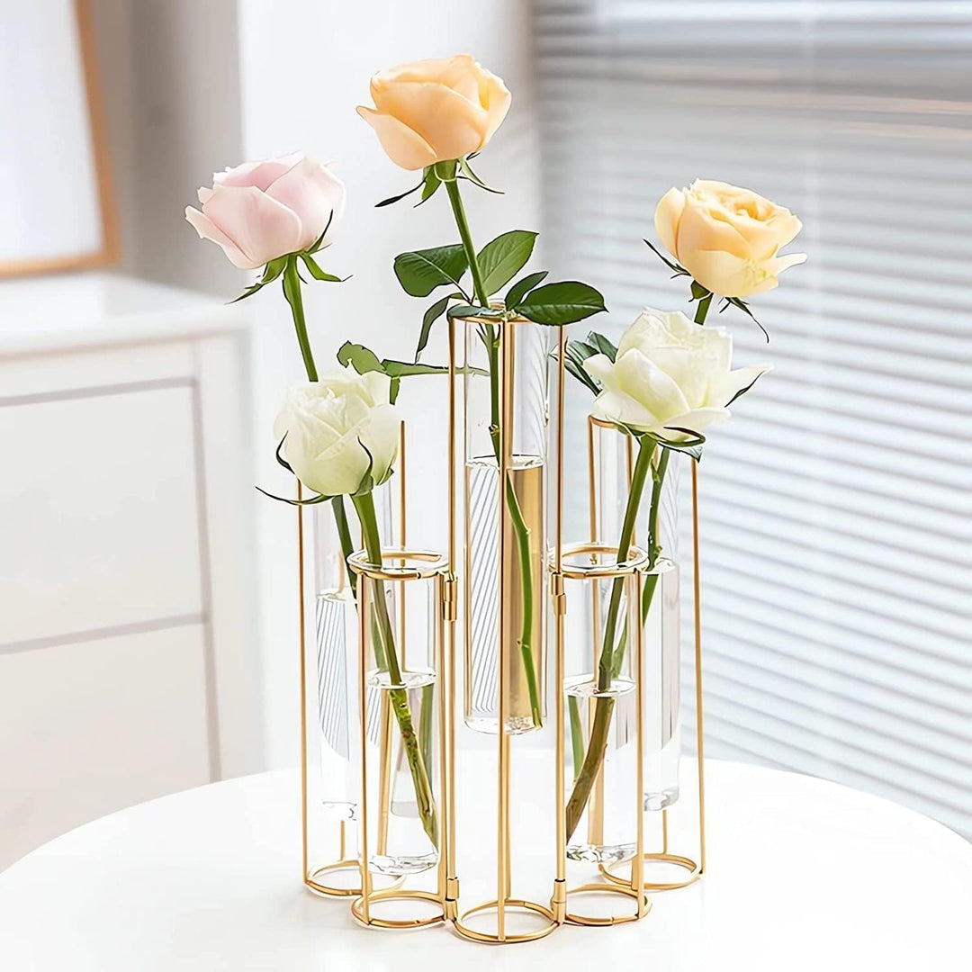 Nother Reagenzglas-Vase für Blumen, Glasvase mit Metallständer, Hydrokultur-Reagenzglasvase, 5er-Set
