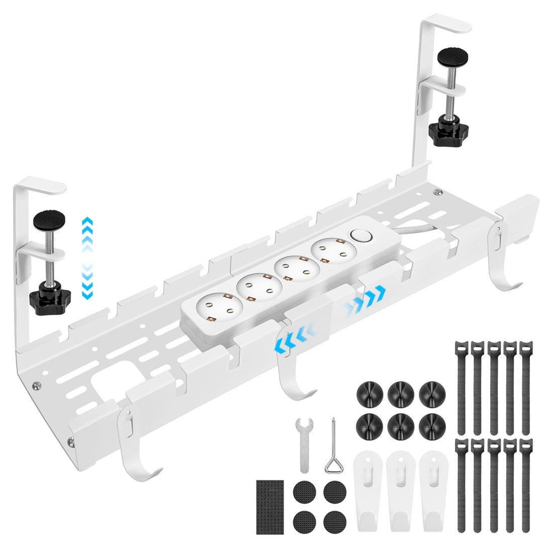 GUOOUG Kabelkanal Schreibtisch Weiss Ohne Bohren, Einziehbar 28,5-55CM Kabelmanagement Schreibtisch,