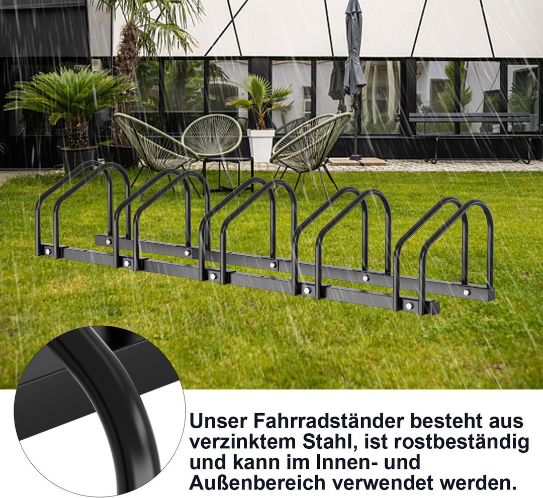 Fahrradständer Boden für 5 Fahrräder, 30cm Radabstand 35-55mm Reifenbreite rostfreier Stahl selbstsi