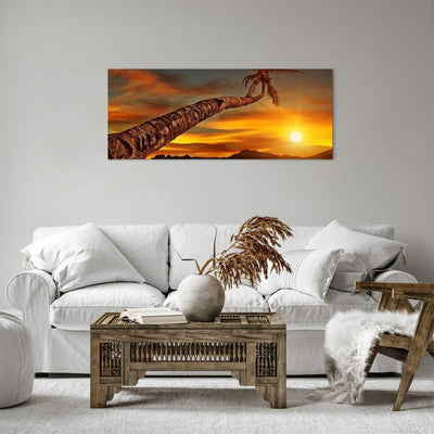 Panorama Bilder auf Leinwand 100x40cm Leinwandbild Palme Landschaft Sonne Gross Wanddeko Bild Schlaf