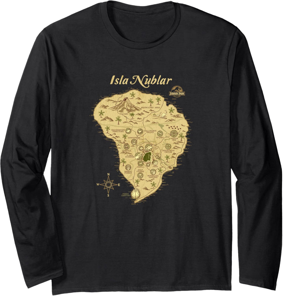 Jurassic Park Isla Nublar Map Langarmshirt