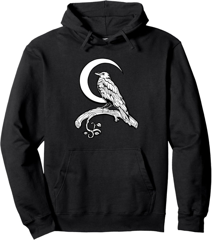 Schwarze Krähe Geschenk Wikinger Rabe Silhouette auf Zweig Pullover Hoodie