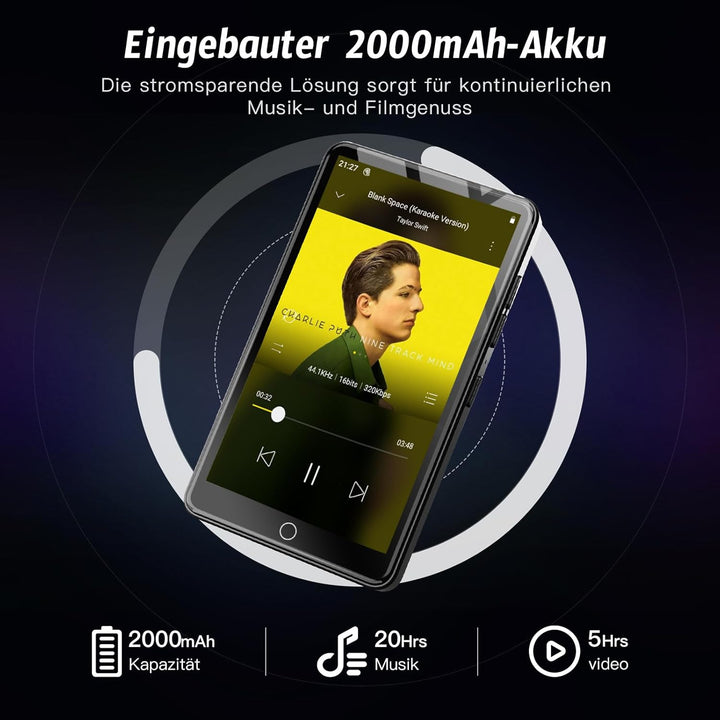 MP3 Player mit 13 MP Kamera, 4,02" MP4-Player mit Bluetooth und WiFi, Musik Player für Kinder mit La