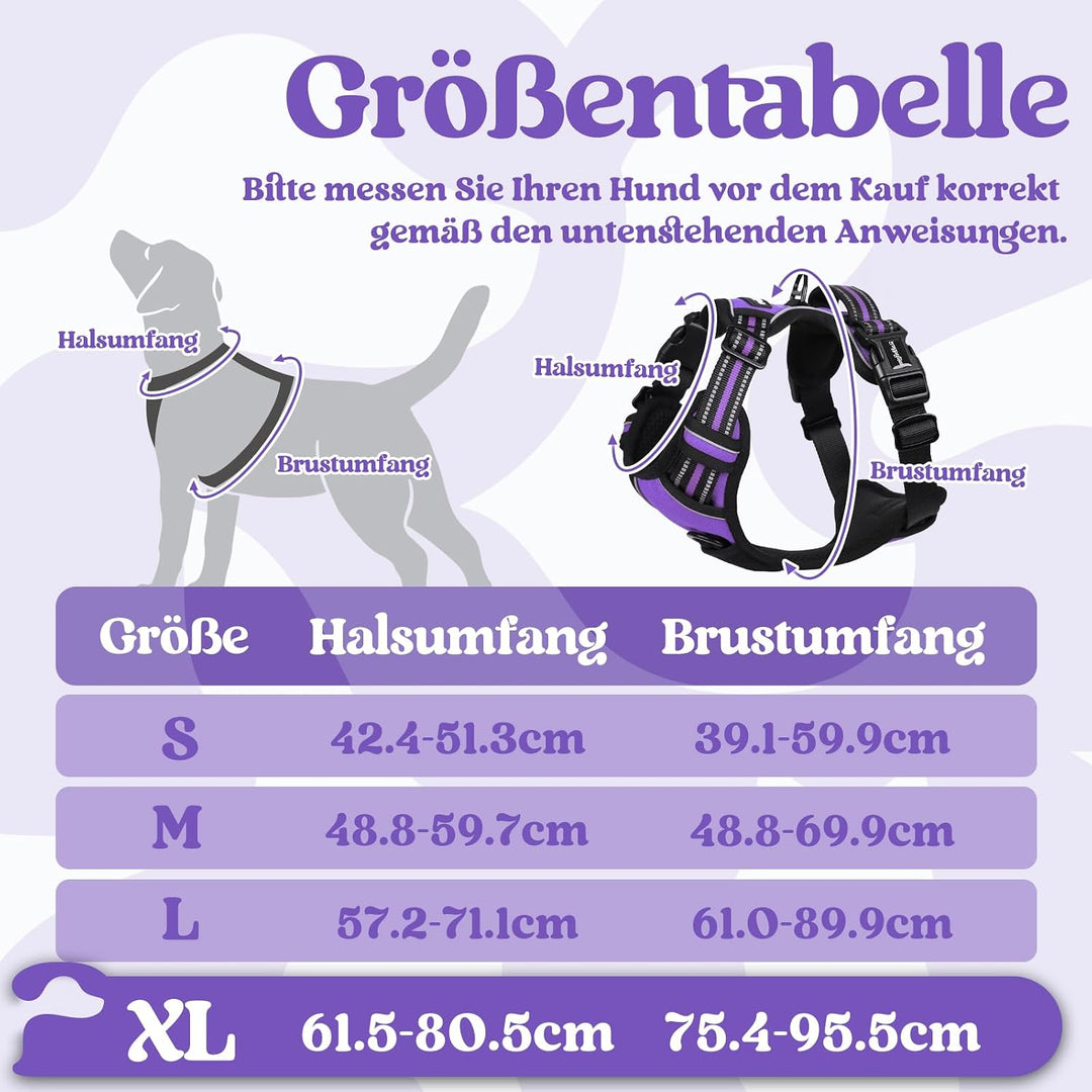 rabbitgoo Hundegeschirr Grosse Hunde Leichtes Anlegen, XL, Lila | Anti Zug, Ohne Kopfdurchzug, Halsv