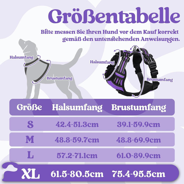 rabbitgoo Hundegeschirr Grosse Hunde Leichtes Anlegen, XL, Lila | Anti Zug, Ohne Kopfdurchzug, Halsv
