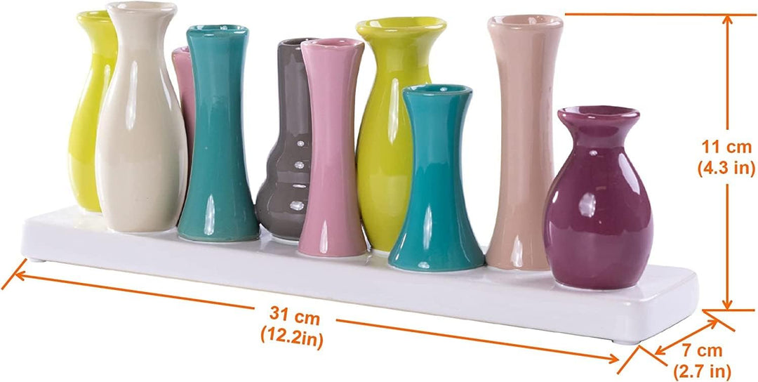Jinfa Handgefertigte kleine Keramik Deko Blumenvasen Set aus 10 Vasen in bunt 10 Vasen Bunt, 10 Vase