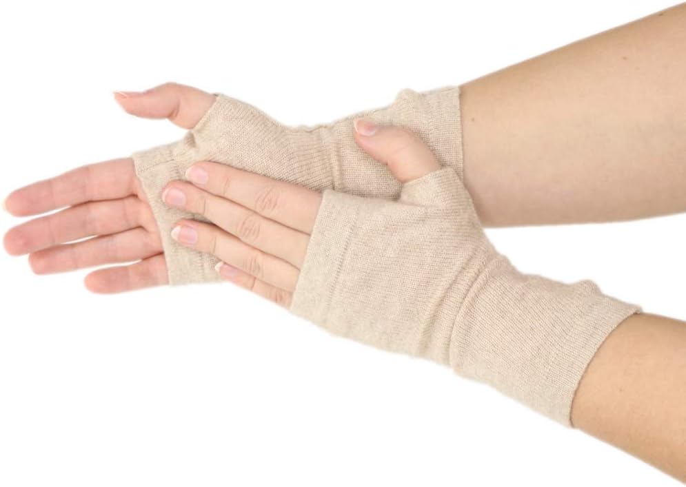 Kaschmir-Wolle Damen Pulswärmer fingerlose Handschuhe Hand-Stulpen 19 cm X 10 cm Hell-Beige, 19 cm X
