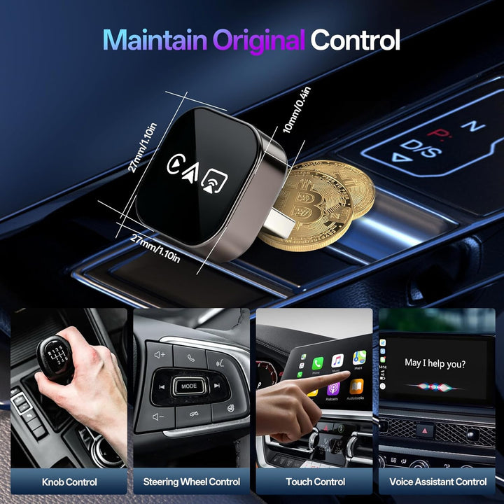 2026 4-in-1 Wireless CarPlay Adapter – Kabelgebunden zu Kabellos für CarPlay & Android Auto, 2.4+5.0