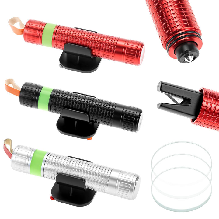QWORK® 3 Stück Sicherheits-Gurtschneider & Fensterbrecher mit Halterung - Hochharter Wolframstahl -