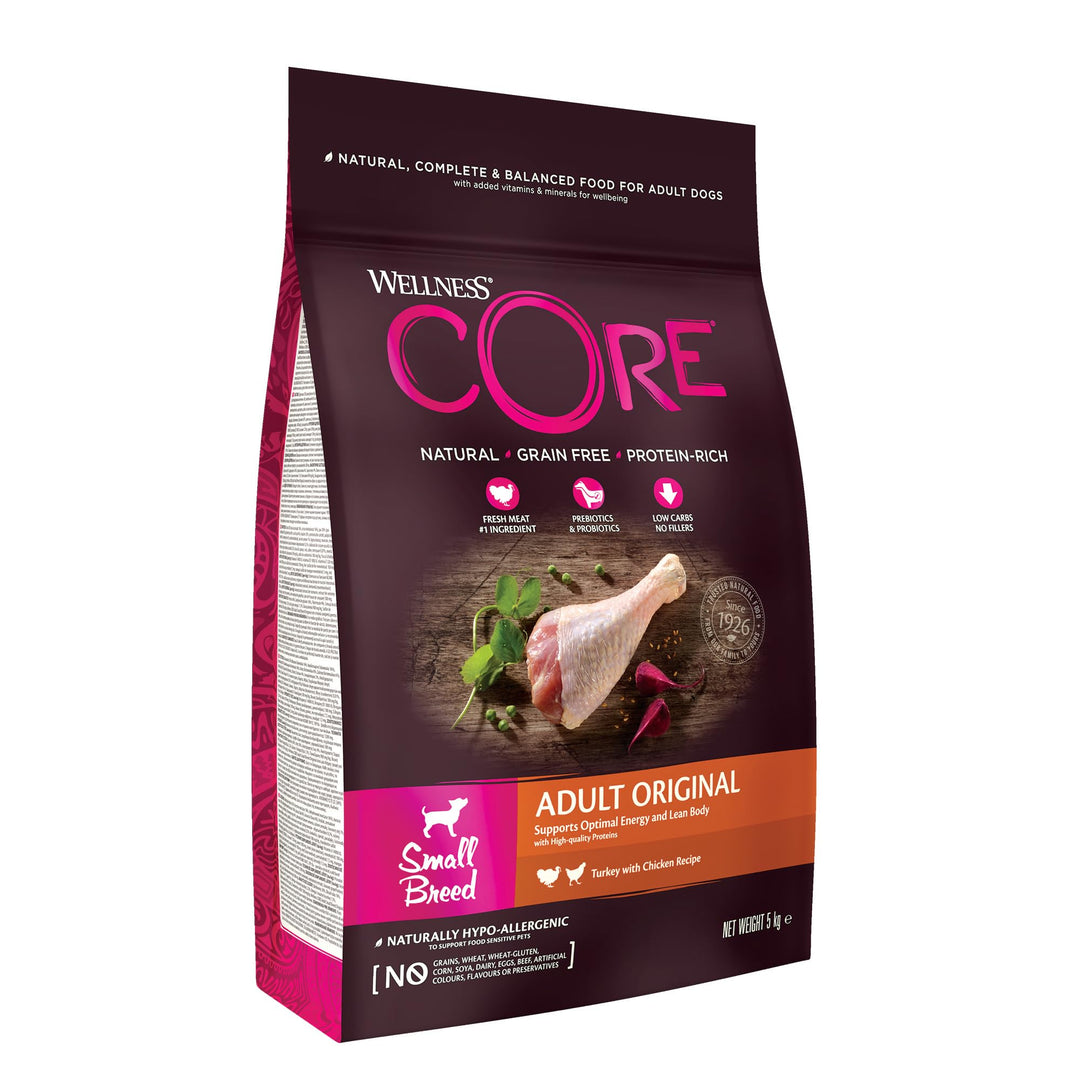 Wellness CORE Small Breed Adult Original, Hundefutter trocken für kleine Hunde, getreidefrei, mit ho