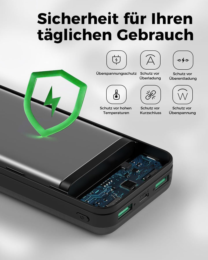 Power Bank, 27000mAh PowerBank mit PD3.0 & QC4.0 Schnellladung, USB C (IN & Out) Externer Handy Akku