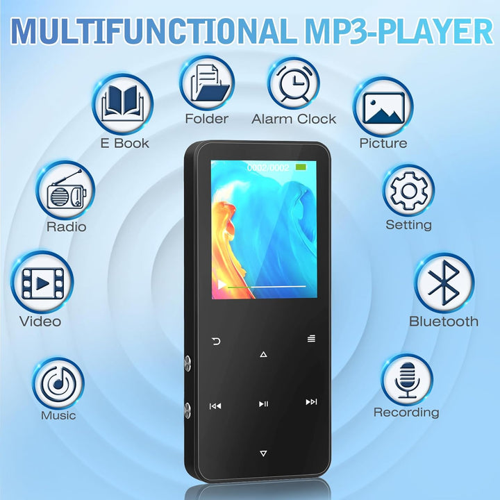 MP3 Player 32GB, MP3-MP4-Player mit Bluetooth 5.2, M15 Musik-Player mit Lautsprecher, FM-Radio, Vide