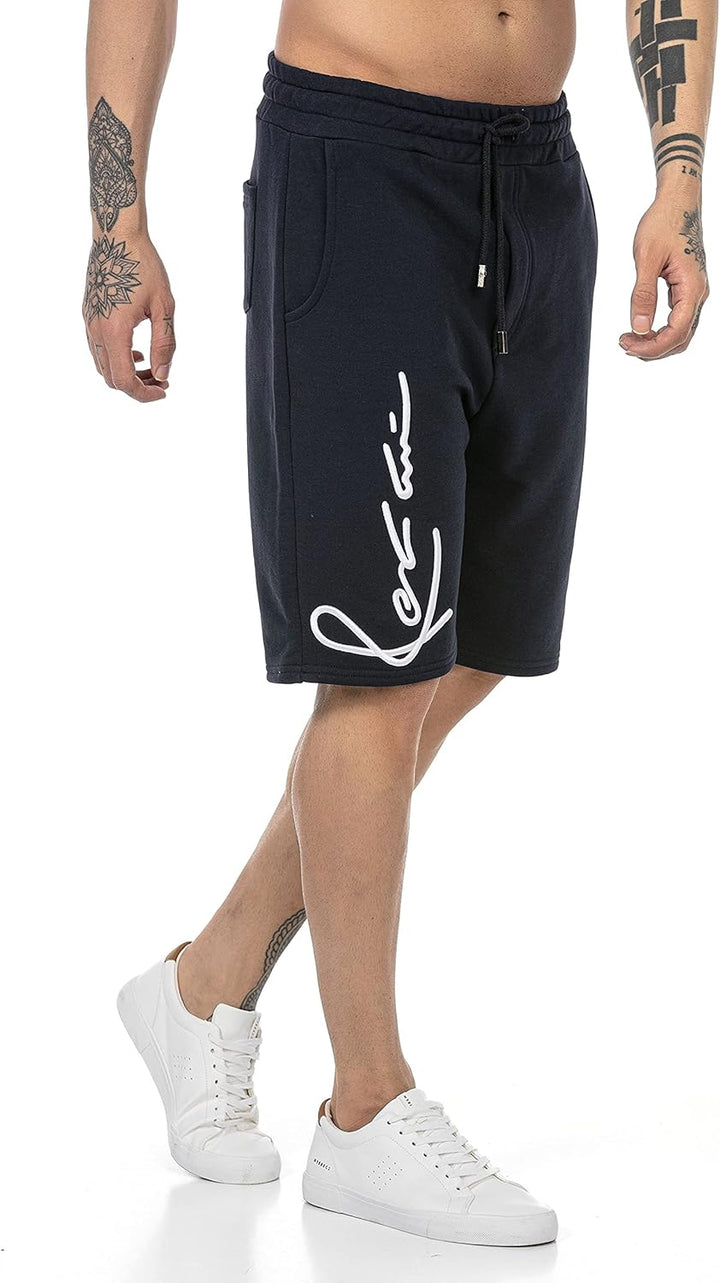 T-Shirt für Herren Kurzarm Baumwolle Rundhals Bestickt L Shorts: Blau, L Shorts: Blau