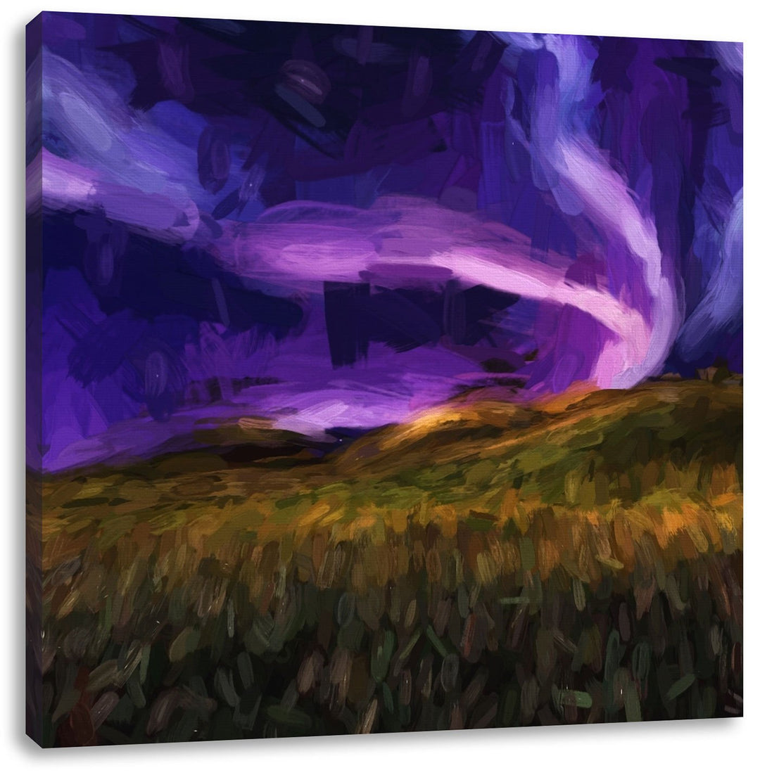 Polarlichter über Hügeln, Format: 70x70 auf Leinwand, XXL riesige Bilder fertig gerahmt mit Keilrahm