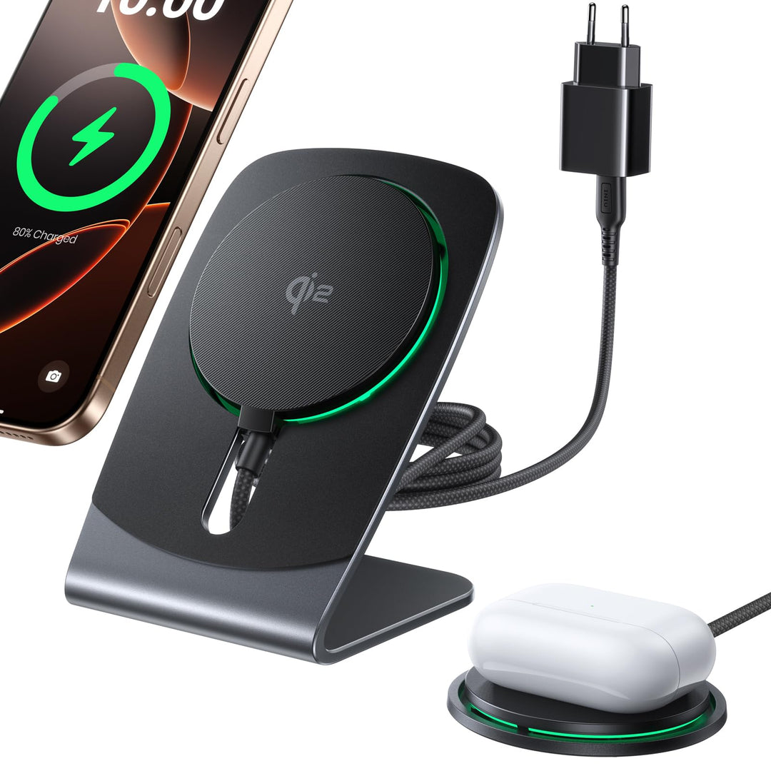 INIU Induktive iPhone Ladestation, 15W Qi2-Zertifiziertes Handy Magnetisch Kabelloses Ladegerät, Mag