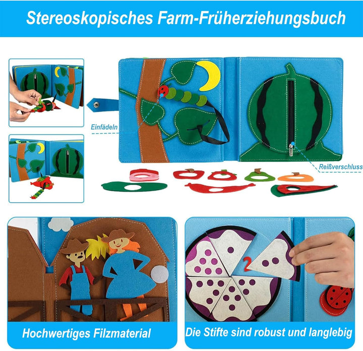 Quiet Book ab 1 Jahr, Montessori Stille Buch mit,Feinmotorik & Farben Lernen,Stilles Buch für Reisen