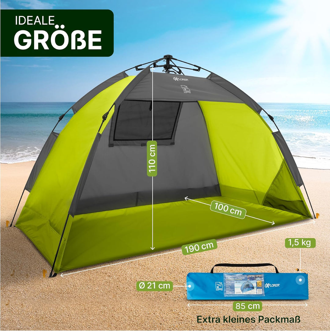 EXPLORER Automatik Strandmuschel mit UV Schutz 80+ [190x100x110cm] kleines Packmass leicht und schne