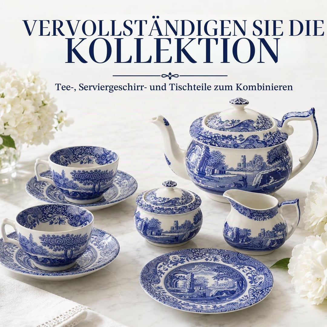 Spode Blaue italienische Zuckerdose mit Deckel.