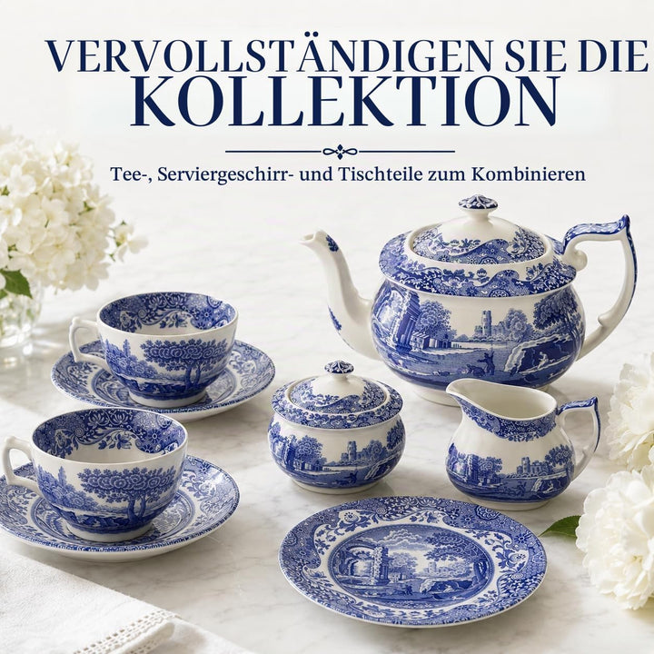 Spode Blaue italienische Zuckerdose mit Deckel.