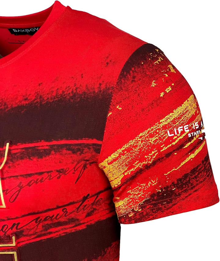 Herren Rundhals Vintage T-Shirt Kurzarm Slim Fit Design Fashion Top Print Shirt B-2778, Rot