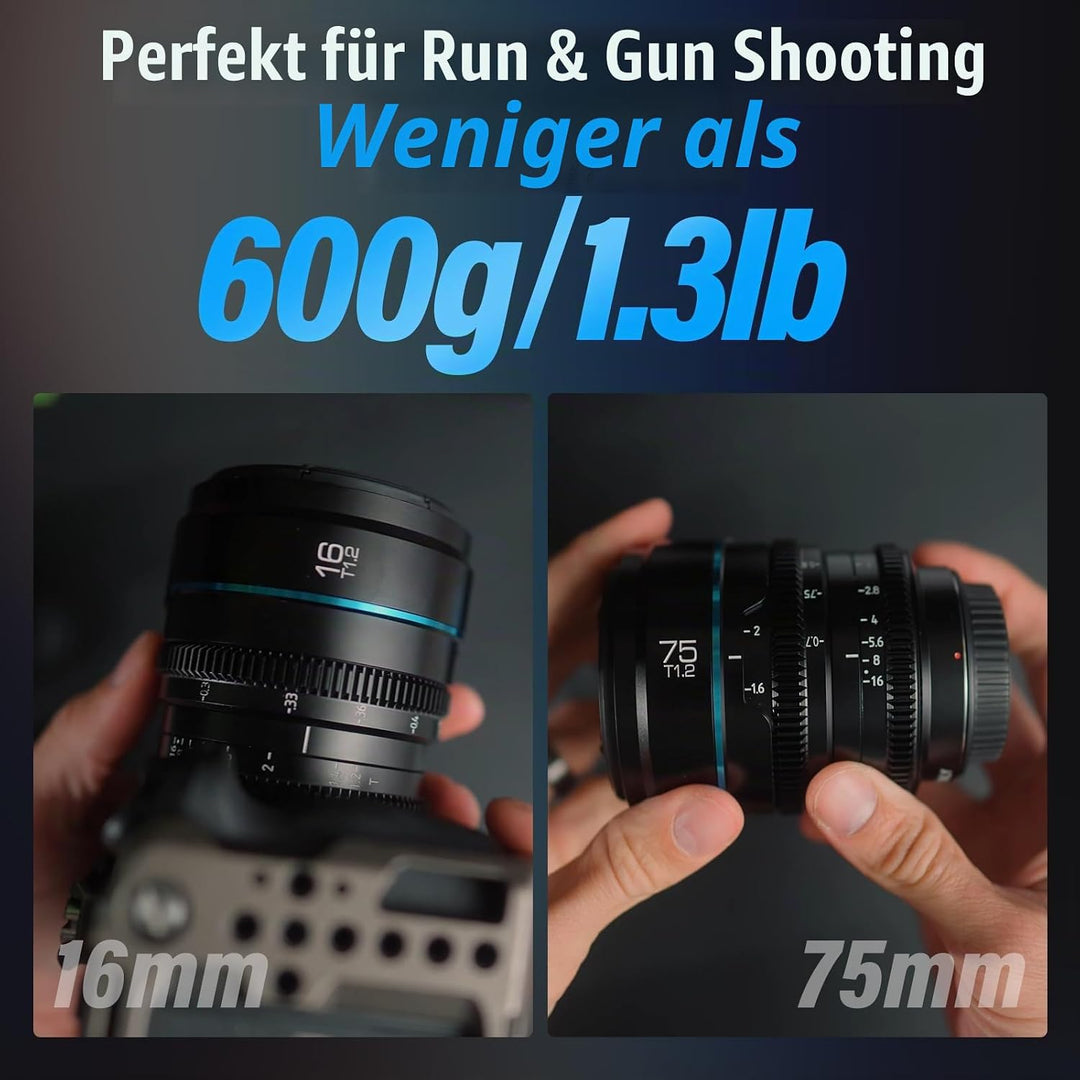 SIRUI Night Walker Cine-Objektiv mit Manuellem Fokus Set, 16mm, 75mm, T1.2-Objektiv mit grosser Blen