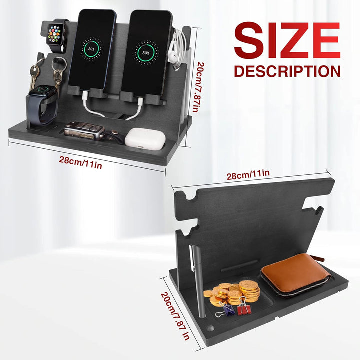 Geschenke für Männer Weihnachten Holz Telefon Dockingstation Uhren Geldbörsen Nachttisch Organizer G