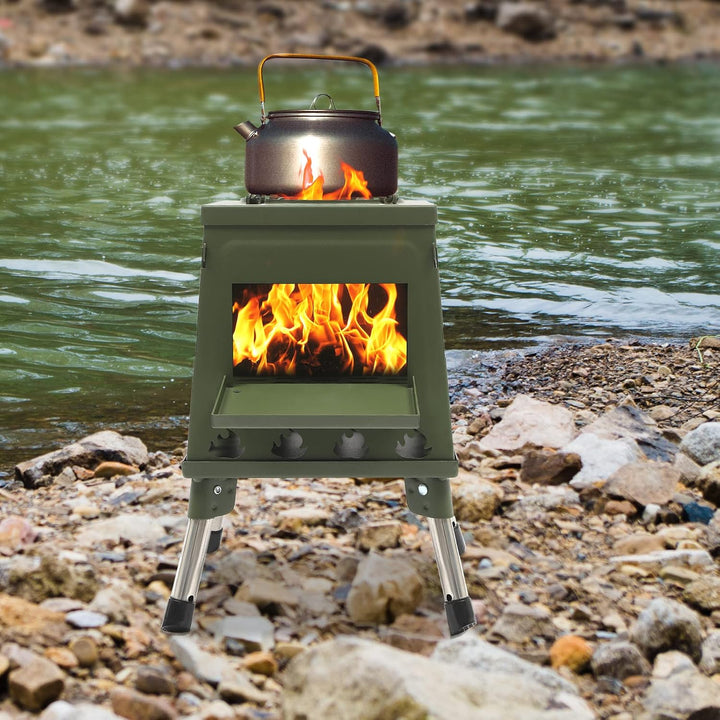 Campinggrill Edelstahl, Tragbarer Holzofen für Camping, Boden Stehend Gartenofen Zelt Ofen Outdoor,