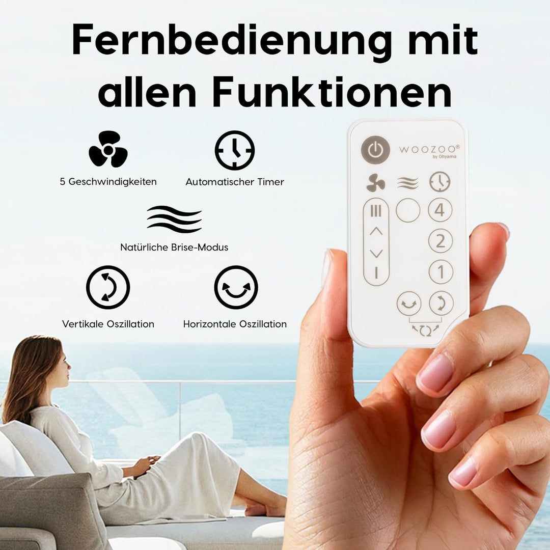Iris Ohyama Woozoo, Ultra-starker, leiser & tragbarer Tischventilator, 30m², Reichweite 25m, Multidi