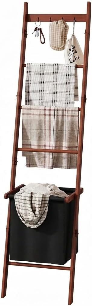 BAMBANG Deckenleiter mit Korb, 5-stufige Decken- und Steppdeckenhalterung Leiter Handtuchhalter mit