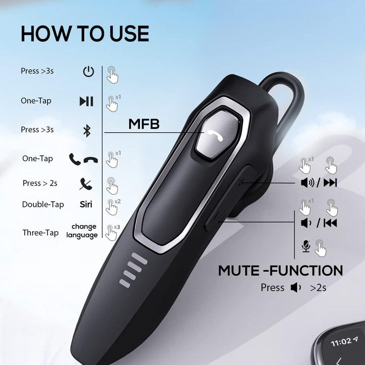 Micool Headset Bluetooth V5.0, Geräuschunterdrückung Freisprech Bluetooth Headset Handy 30 Stunden G
