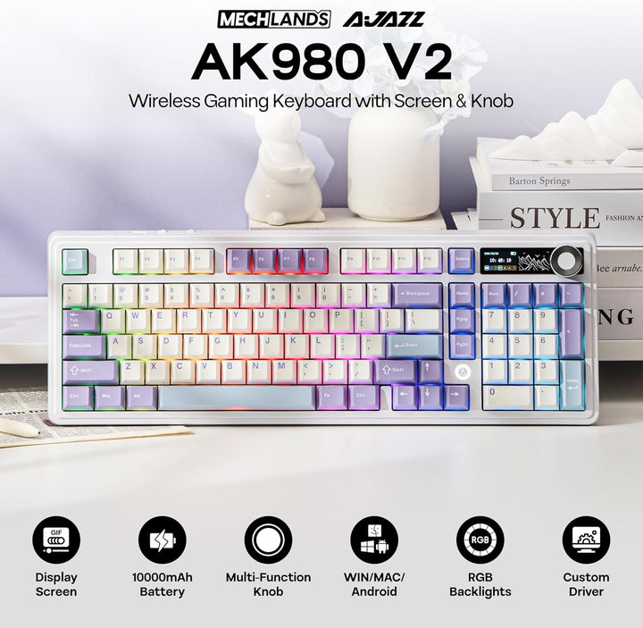 MechLands AJAZZ AK980 98% Mechanische Tastatur, BT5.0/USB-C/2.4GHz Wireless Gaming Tastatur, Hot Swa