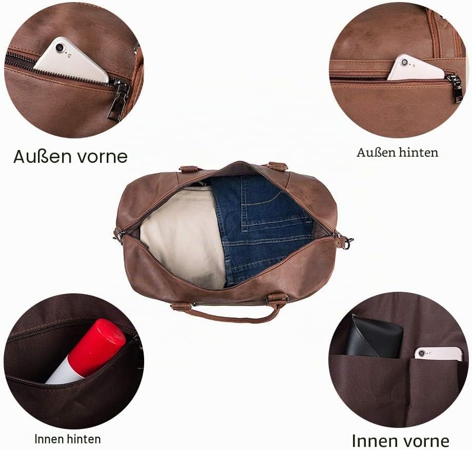 Reisetasche für die Nacht, Segeltuch, Leder, übergrosse Wochenendtasche, grosse Handgepäcktasche, Re
