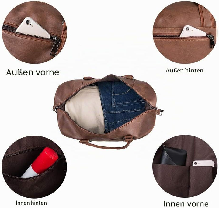 Reisetasche für die Nacht, Segeltuch, Leder, übergrosse Wochenendtasche, grosse Handgepäcktasche, Re