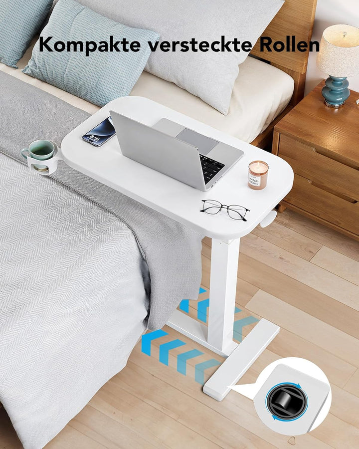 HUANUO Beistelltisch mit Rollen,Höhenverstellbarer Beistelltisch mit 70 x 40 cm grosse Tischplatte,M