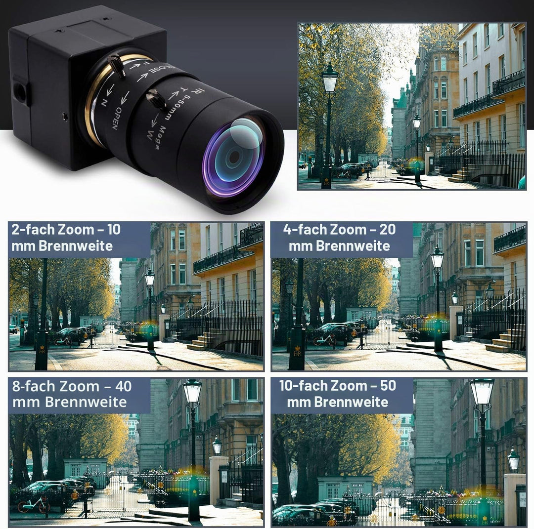 Svpro USB Webkamera mit 5-50mm Objektiv Kamera mit manuellem Fokus und Zoom Mini Webcam 2MP High Fra