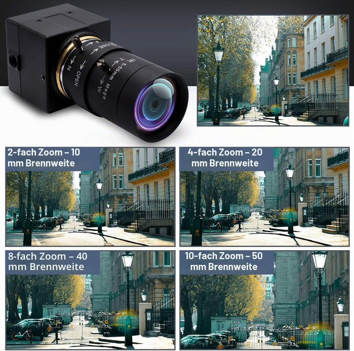 Svpro USB Webkamera mit 5-50mm Objektiv Kamera mit manuellem Fokus und Zoom Mini Webcam 2MP High Fra