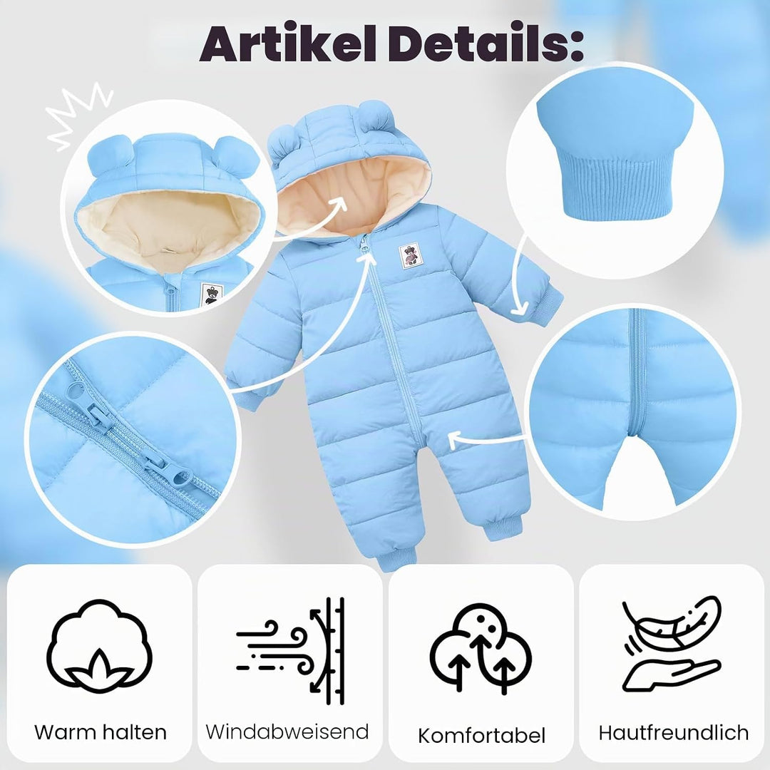Baby Winter Overall mit Kapuze, Strampler Schneeanzug Jungen Mädchen Langarm Jumpsuit Warm Outfits G