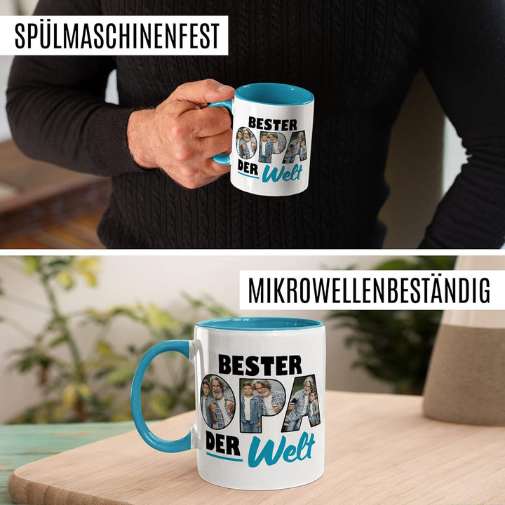 Opa Tasse personalisierbar mit Bild, Bester Opa der Welt, Geschenk personalisiert Grossvater Spruch